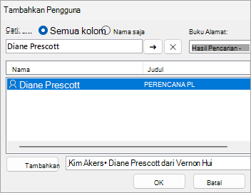 Cuplikan layar menambahkan pengguna untuk berbagi folder dengan