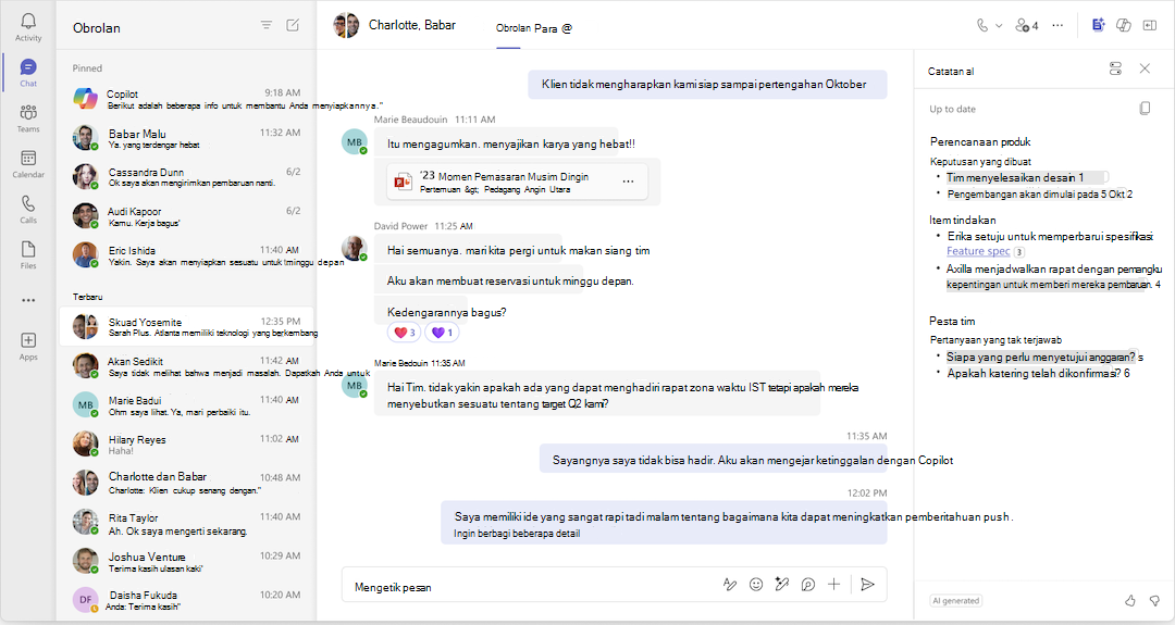 Catatan yang dibuat AI diperbarui dalam obrolan Teams