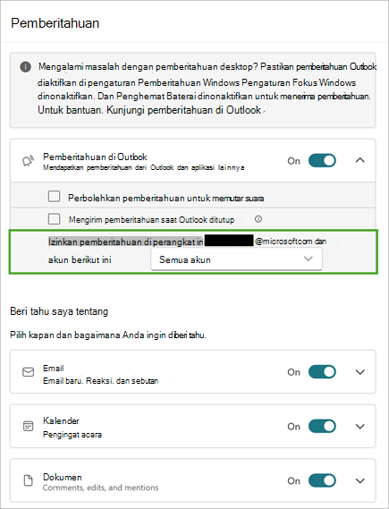 Pilih Perluas untuk melihat opsi pemberitahuan lainnya