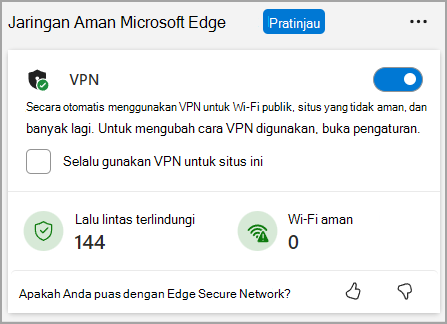 Tampilkan situs yang dilindungi dan Wi-Fi diamankan oleh Jaringan Aman di browser esensial.
