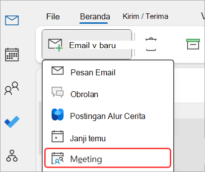 Menambahkan rapat baru di Outlook.