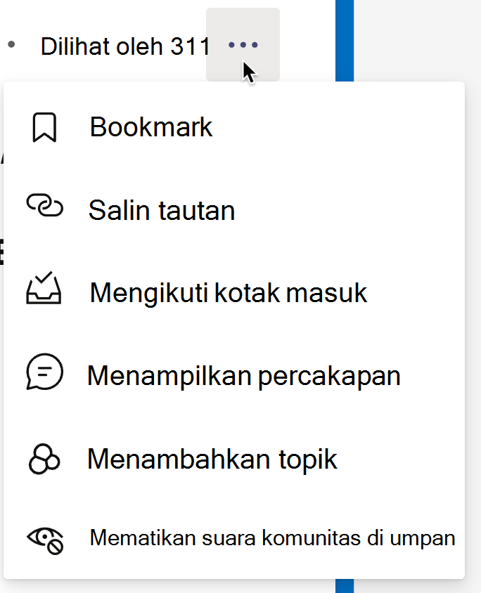 Cuplikan layar memperlihatkan opsi matikan suara dalam postingan komunitas di laman Anda.