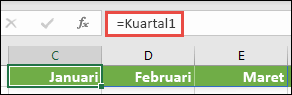 Gunakan barisan tetap bernama dalam rumus, seperti =Kuartal1, ketika Kuartal1 telah ditentukan sebagai ={"Januari","Februari","Maret"}