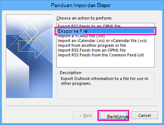 Panduan Ekspor Outlook  - Ekspor ke file