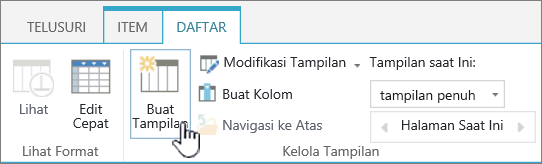 Tombol Buat tampilan Pustaka SharePoint di pita.