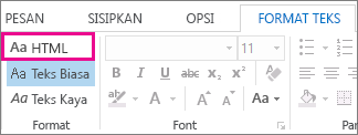 Opsi format HTML pada tab Format teks dalam pesan