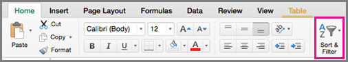 Perintah Urutkan Filter Excel untuk Mac
