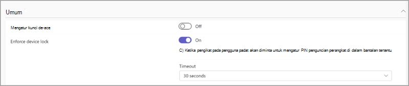 Admin dapat memilih untuk mengharuskan pengguna mengatur PIN penguncian di perangkat mereka.