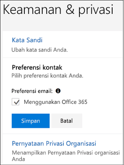 Cuplikan layar: menyisih dari menerima pelatihan Microsoft di email