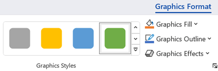 Pada tab Format Grafik, ada beberapa opsi warna, gaya, dan efek yang bisa Anda terapkan ke gambar.