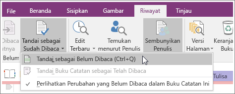 Cuplikan layar tombol Tandai sebagai Sudah Dibaca di OneNote 2016.