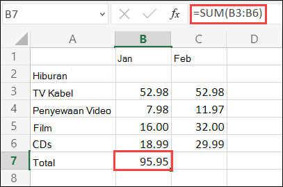 Rumus JumlahOtomatis Excel untuk Web