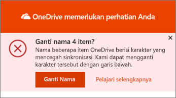 Cuplikan layar pemberitahuan ganti nama di aplikasi sinkronisasi desktop OneDrive