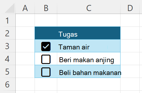 Daftar singkat tugas dengan kotak centang di sampingnya