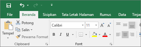 Memperlihatkan pita tema berwarna di Excel 2016