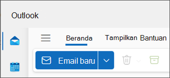 Outlook baru untuk gambar Windows dengan 'email baru' yang disorot berwarna biru.