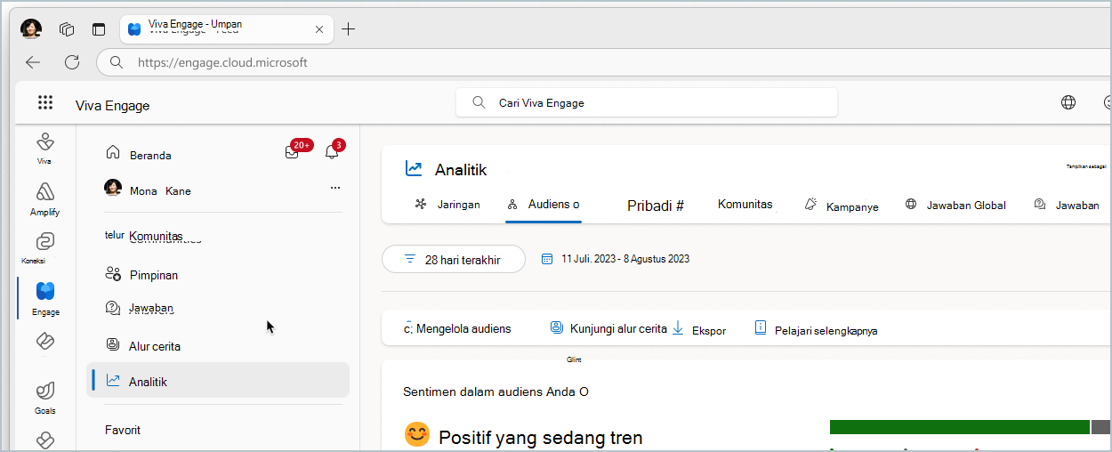 Cuplikan layar memperlihatkan tab analitik di laman.