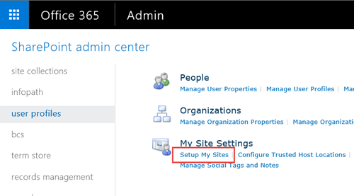 Gambar layar menu pengaturan SharePoint, dan profil pengguna disorot