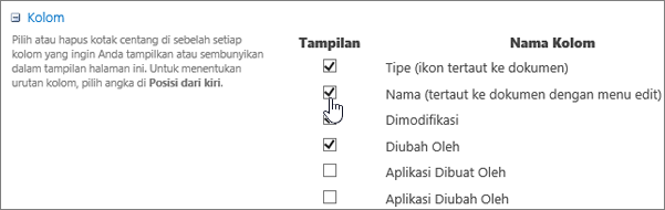 Kotak dialog pemilih kolom