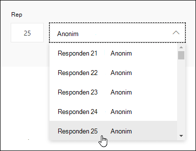 Masukkan angka tertentu dalam kotak pencarian responden untuk melihat detail respons individu tersebut dalam Microsoft Forms