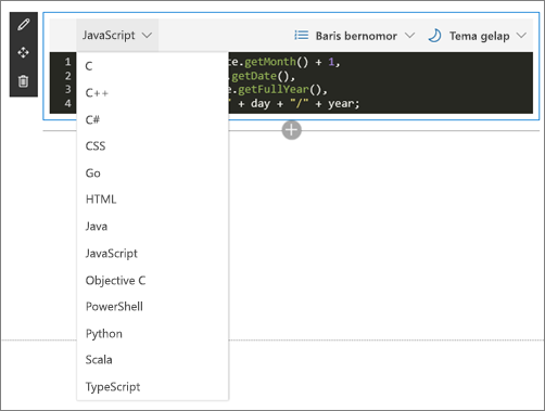 Komponen Web cuplikan kode dalam mode edit