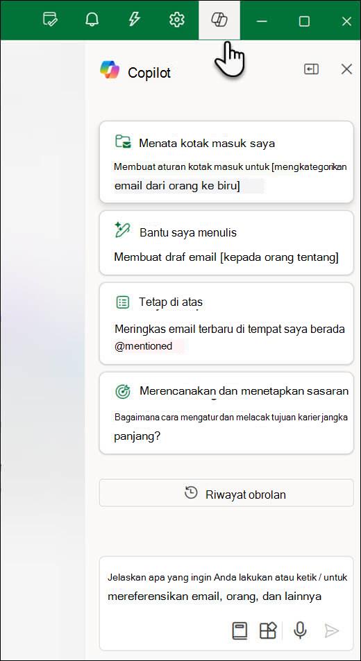 Panel obrolan Copilot di Outlook.