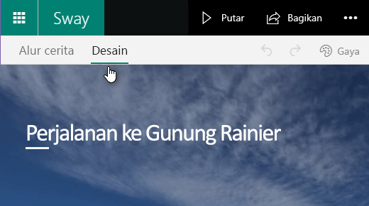 Klik tab Desain untuk mempratinjau Sway saat ini