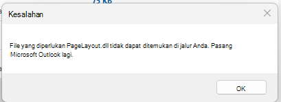 Cuplikan layar pesan kesalahan, "File yang diperlukan PageLayout.dll tidak dapat ditemukan"