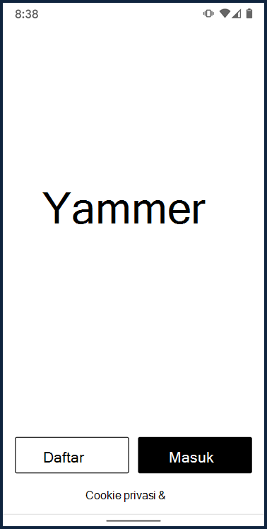 Cuplikan layar memperlihatkan layar masuk untuk aplikasi Yammer Android