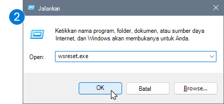 Ikon memperlihatkan dialog Jalankan dengan perintah reset