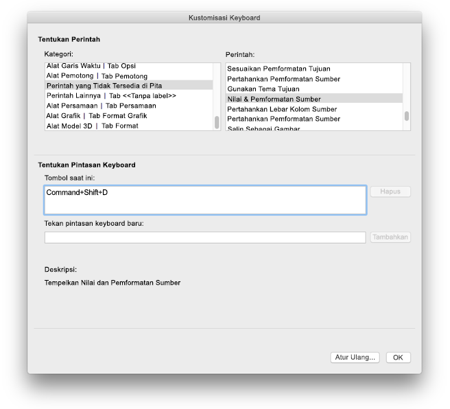 Kustomisasi Keyboard Excel untuk Mac