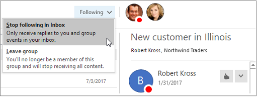 Tombol Berlangganan di header grup di Outlook 2016