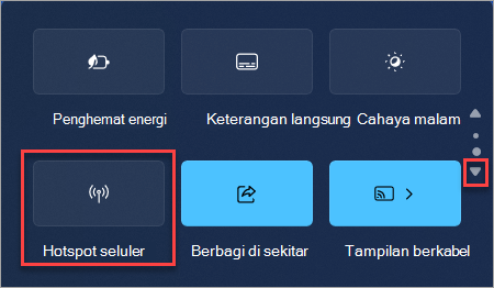 Cara menemukan tindakan cepat hotspot seluler dalam pengaturan cepat Windows 11.