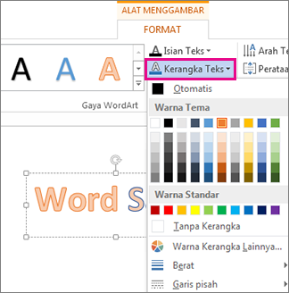 Galeri Warna Isian Teks ditemukan di tab Format Alat Menggambar