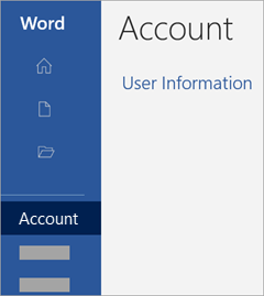 Cuplikan layar area Akun di aplikasi Office