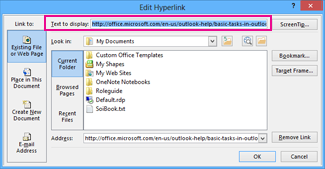 Kotak dialog Edit hyperlink