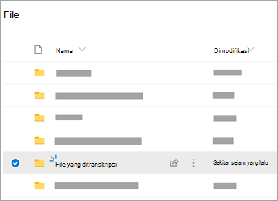 Folder OneDrive dengan folder File yang Ditranskripsikan terlihat