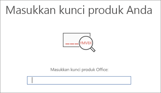 Memperlihatkan layar tempat Anda memasukkan kunci produk Office.