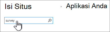 Kotak Pencarian di halaman Konten Situs dengan survei diketikkan dan disorot