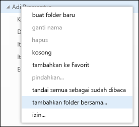 Opsi menu klik kanan Menambahkan folder bersama Outlook Web App