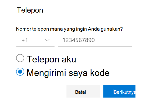 Cuplikan layar yang memperlihatkan halaman "Telepon", dengan "Buat teks saya kode" dipilih.