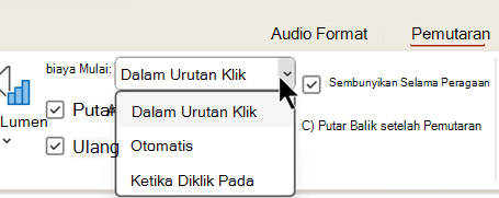 Pada tab Pemutaran untuk file audio, ada tiga opsi untuk mulai memutar audio.