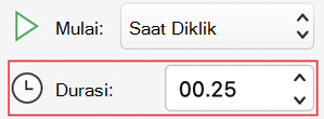 Menu durasi animasi PowerPoint untuk Mac