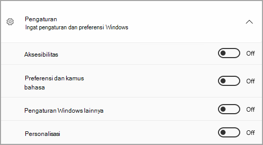Bagian Pengaturan cadangan Windows.