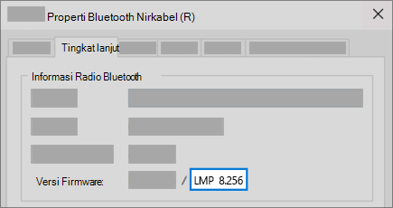 Bidang versi LMP Bluetooth di tab Tingkat Lanjut manajer perangkat.