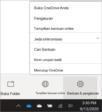 Cuplikan layar masuk ke Pengaturan OneDrive