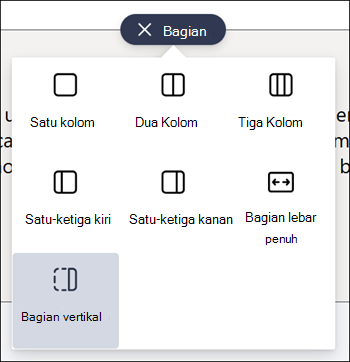 Bagian vertikal disorot dalam daftar tipe bagian