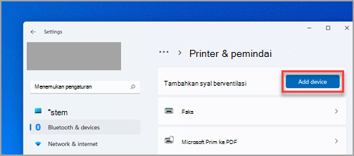 Tempat menemukan Tambahkan Perangkat saat menyiapkan printer di Windows 11 Pengaturan.