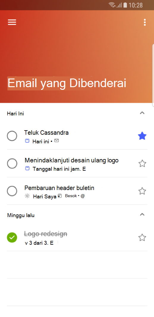 Anda dapat menampilkan email yang dibenderai untuk melakukan item di Outlook Mobile