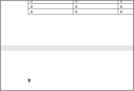 Tata letak tabel, biasanya digunakan dalam templat resume, dapat memasukkan akhir paragraf ke halaman kosong yang baru.